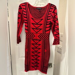 Derek Heart Red and Black Knit Long Sleeve Dress